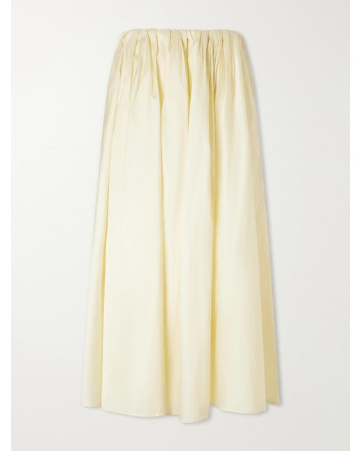 Abadia Natural Elodie Pleated Duchesse-Satin Midi Skirt