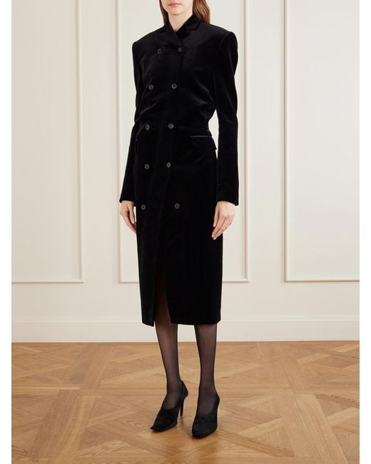 Khaite Blue Rolon Velvet Cotton-Blend Double-Breasted Coat