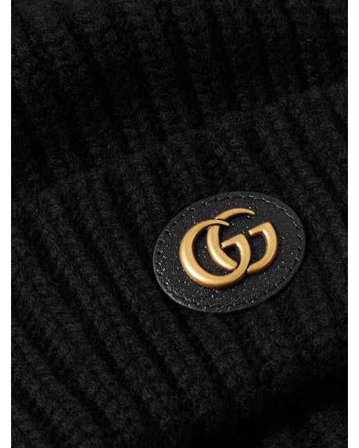 Gucci Black Victor Appliquéd Ribbed Wool And Cashmere-Blend Beanie