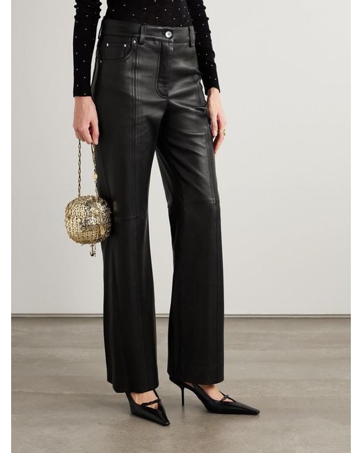 Rabanne Black Leather Straight-Leg Pants