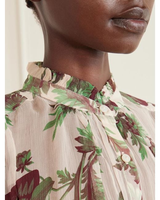 Alix Of Bohemia Natural Poet Summermoss Floral-Print Chiffon Blouse