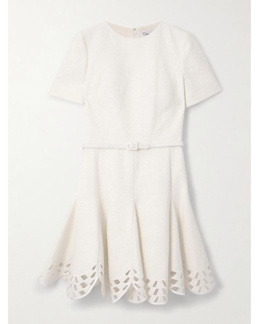 Oscar de la Renta Natural Minikleid Aus Tweed Aus Einer Baumwollmischung Mit Cut-Outs Und Stickereien