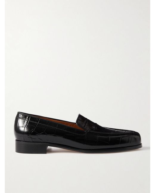 Emme Parsons Black Danielle Croc-Effect Patent-Leather Loafers