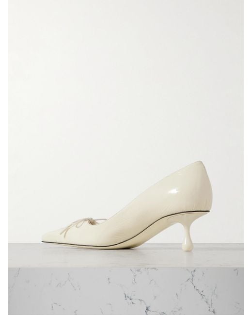 Jimmy Choo Natural Scarlett 50 Lace-Up Patent-Leather Pointed-Toe Pumps