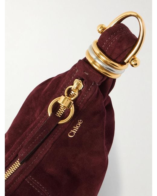 Chloé Purple Bracelet Embellished Leather-Trimmed Suede Shoulder Bag