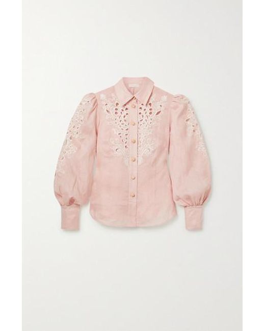 Zimmermann Freja Broderie Anglaise-trimmed Linen Blouse in Pink | Lyst  Canada