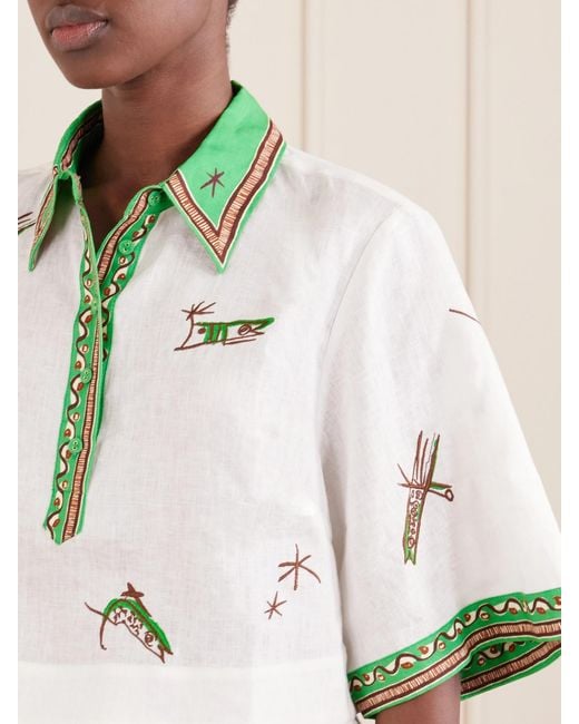 ALÉMAIS Metallic Wanda Printed Embroidered Linen Shirt