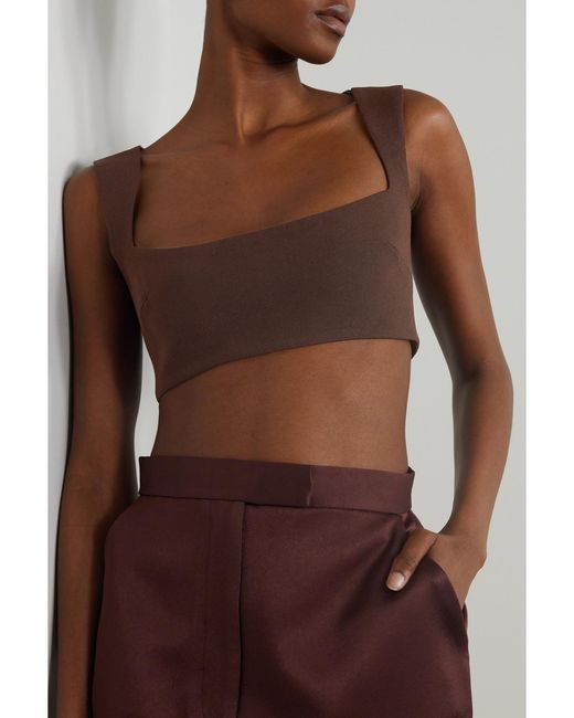 Alex Perry Brown Rae Cropped Crepe Top
