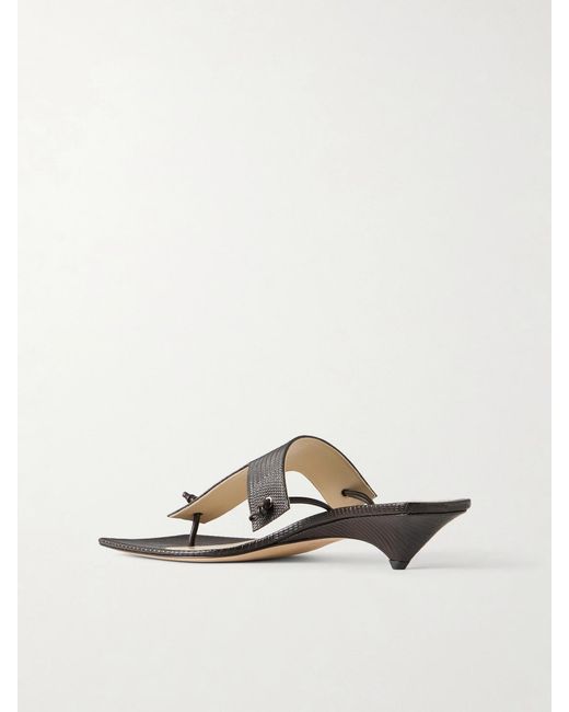 Christen White Edge T-Strap 35 Lizard-Effect Leather Sandals
