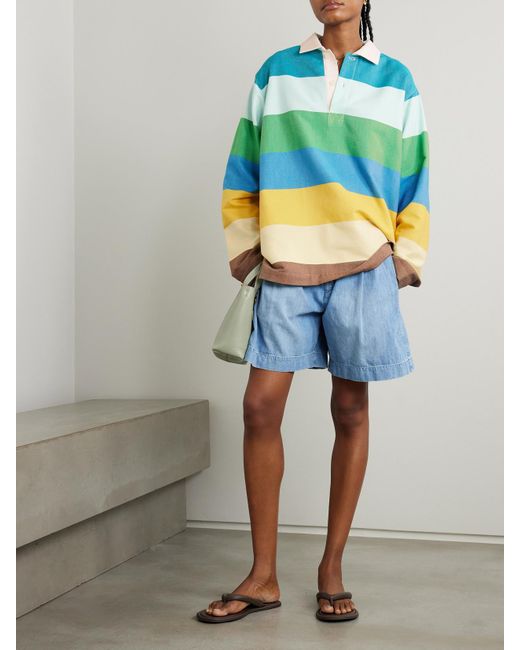 Marrakshi Life Blue Oversized-Oberteil Aus Gestreifter Baumwollpopeline Mit Polokragen