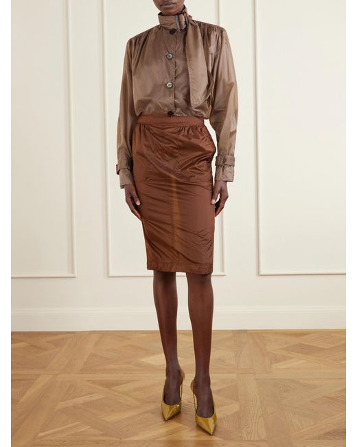 Saint Laurent Brown Tie-Detailed Gathered Shell Shirt