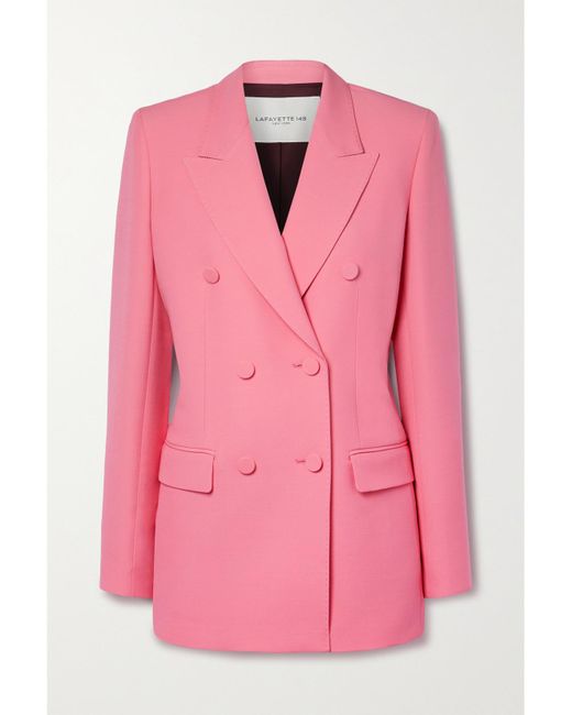 Lafayette 148 New York Pink Trinity Double-Breasted Wool And Silk-Blend Crepe Blazer