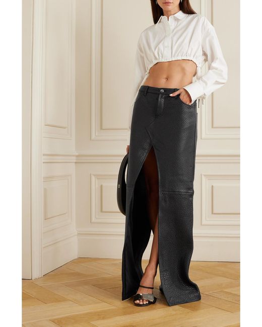 David Koma Black Paneled Textured-Leather Maxi Skirt