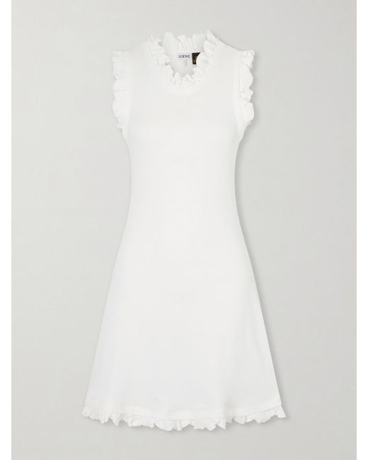 Loewe White Paula's Ibiza Ruffled Cotton-Blend Mini Dress
