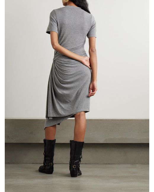 Loewe Gray Asymmetric Knotted Jersey Midi Dress