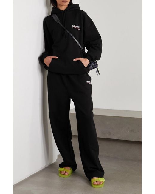 Balenciaga Black Embroidered Cotton-Jersey Track Pants