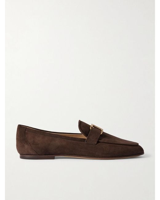 Tod's Brown Loafers Aus Nubukleder Mit Verzierung
