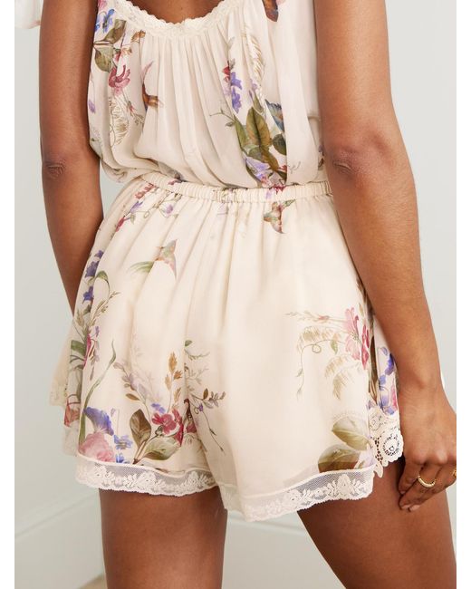 Zimmermann Natural Patience Lace-Trimmed Floral-Print Cotton And Silk-Blend Shorts