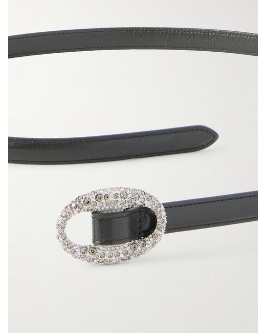 Saint Laurent Gray Crystal-Embellished Leather Belt