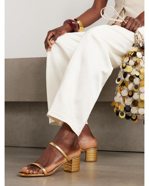 Aquazzura Natural Riviera Chain 50 Textured Mirrored-Leather Mules