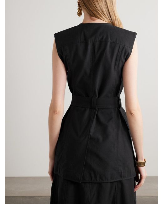 Ulla Johnson Black Twyla Belted Cotton And Tencel Lyocell-Blend Twill Vest