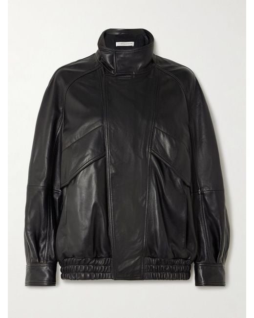Nour Hammour Black Ariste Oversized Paneled Leather Jacket