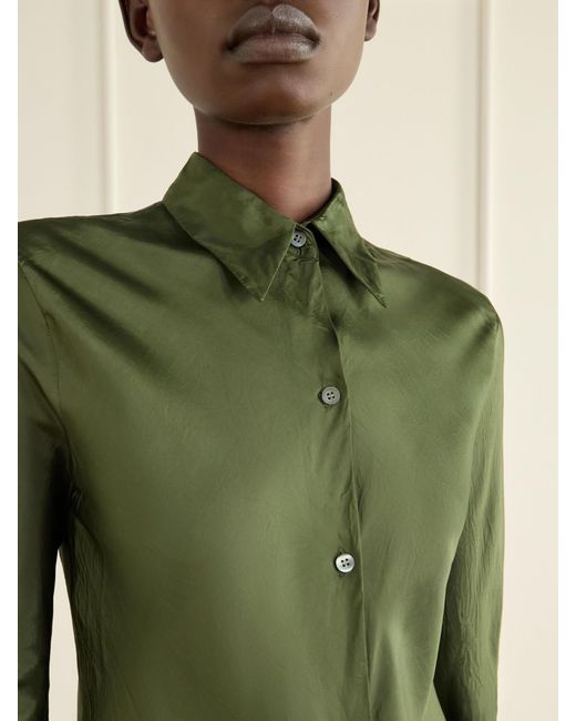 Dries Van Noten Green Crinkled Satin Shirt