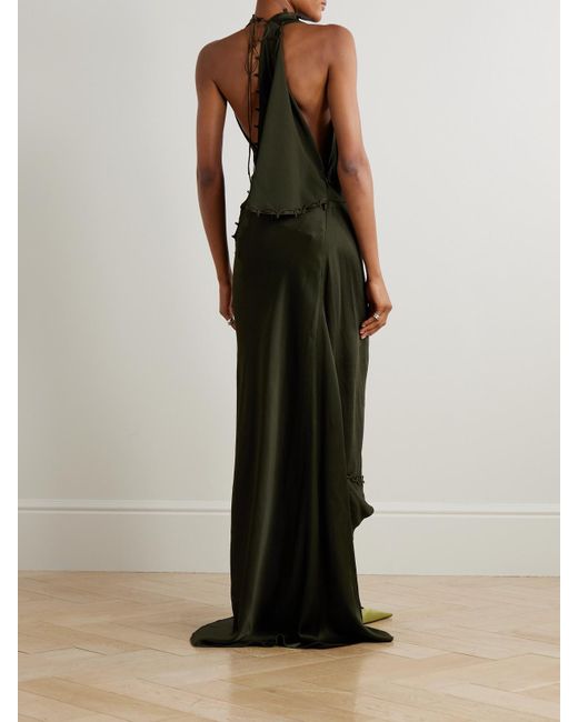 Victoria Beckham Green Rouleaux Draped Satin Gown