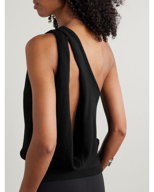 Rohe Black One-Shoulder Draped Cutout Merino Wool-Blend Top