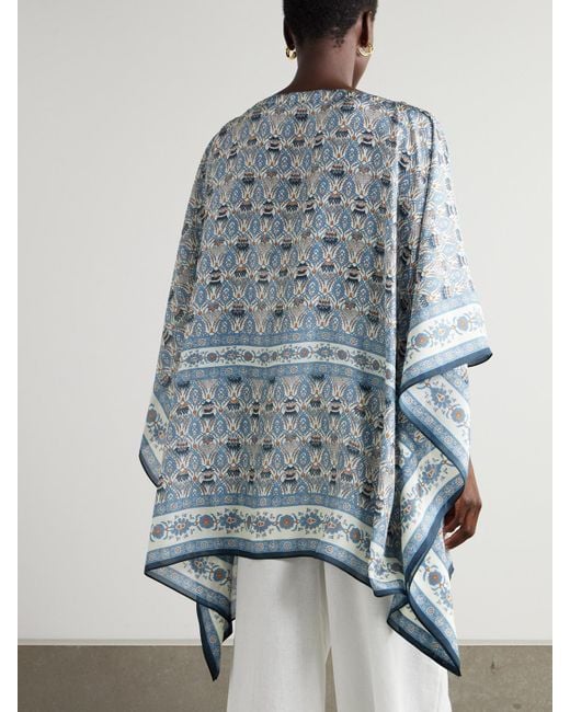Loro Piana Blue Dani Poncho Aus Bedruckter Seide