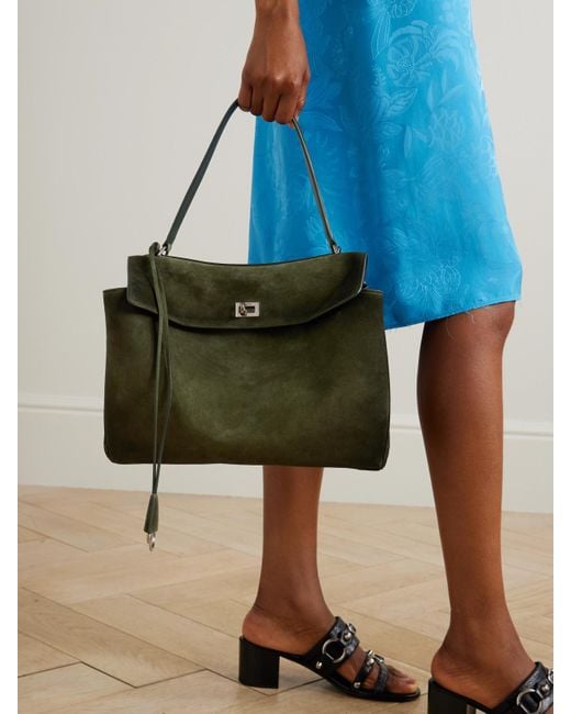 Balenciaga Green Rodeo Mittelgroße Schultertasche Aus Veloursleder