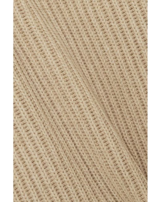 Max Mara Natural One-shoulder Ribbed Wool And Cashmere-blend Midi Dress