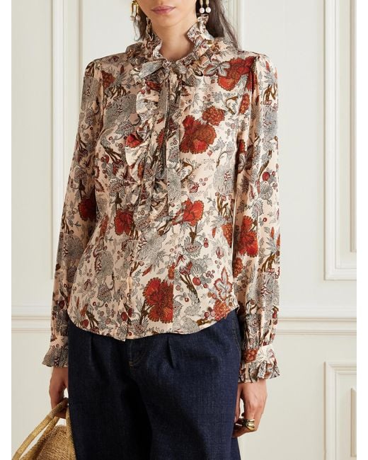 Ulla Johnson Natural Catroux Schluppenbluse Aus Seidensatin Mit Blumenprint