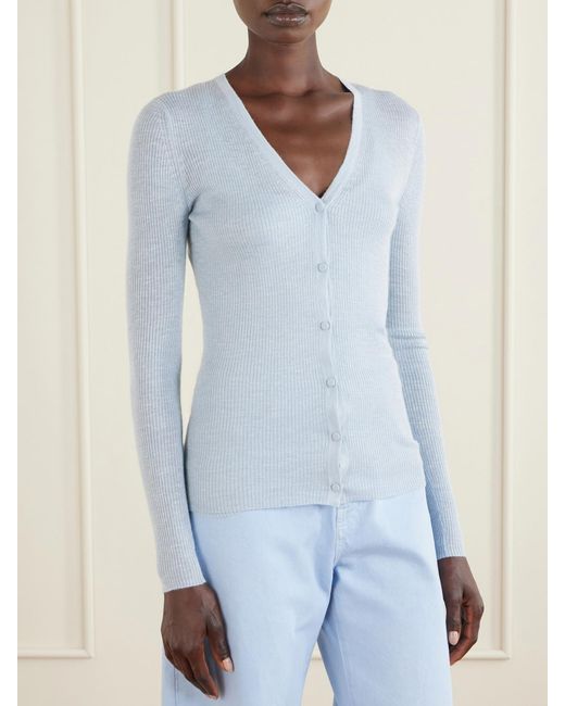 Gabriela Hearst Blue Aiste Ribbed Cashmere, Silk And Hemp-Blend Cardigan