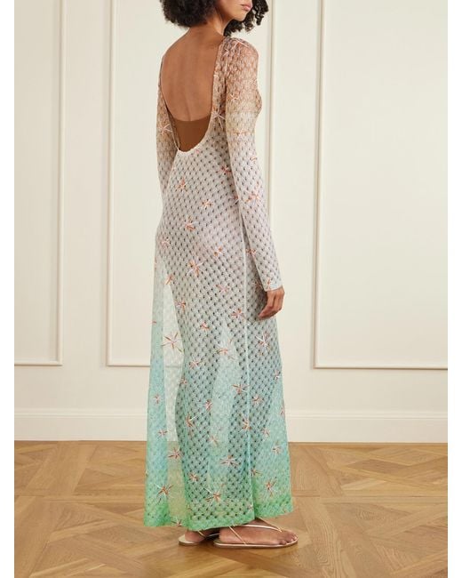Missoni Blue Open-Back Dégradé Embroidered Metallic Crochet-Knit Maxi Dress