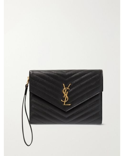 Saint Laurent Black Monogramme Quilted Textured-Leather Pouch