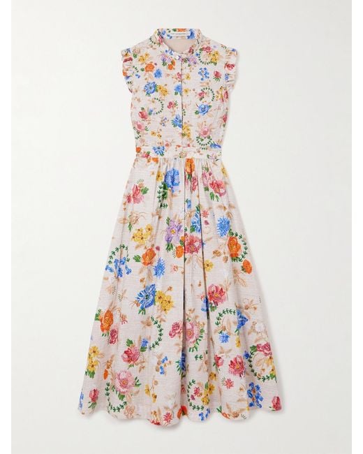 Mary Katrantzou White Sezanne Floral-Print Cotton-Poplin Midi Dress