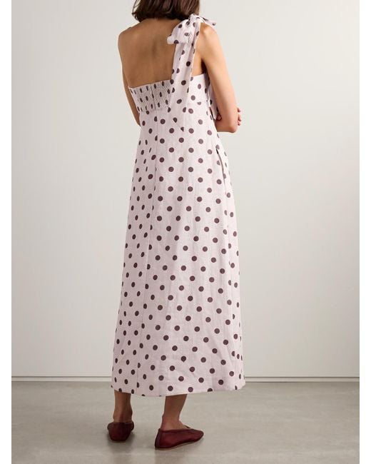 Zimmermann White Acacia One-Shoulder Bow-Embellished Polka-Dot Linen Midi Dress