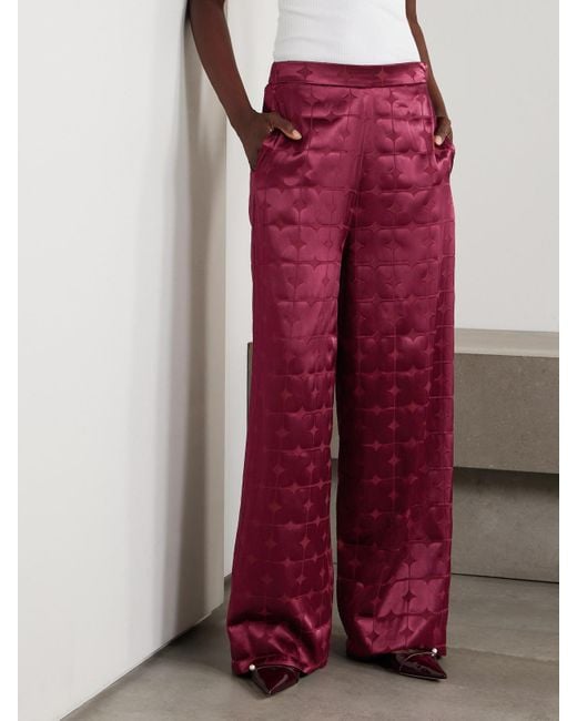 ‎Dima Ayad Red Geometric Devoré-Satin Straight-Leg Pants