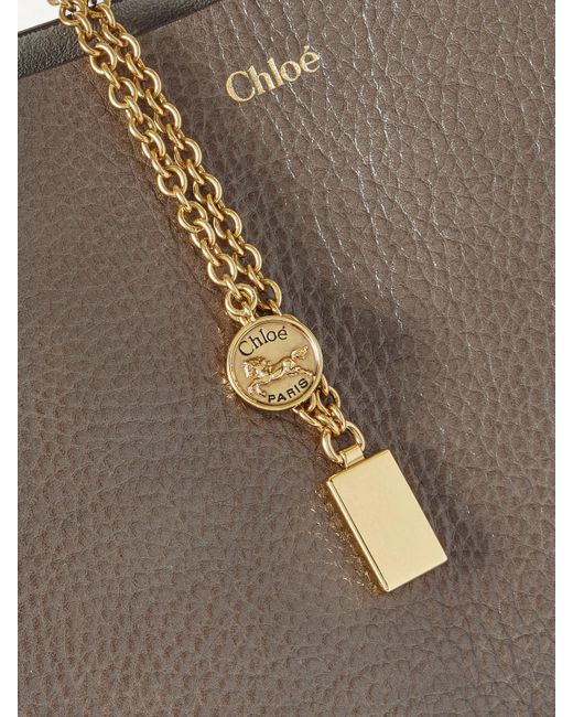 Chloé Natural Spin Embellished Paneled Textured-Leather Tote