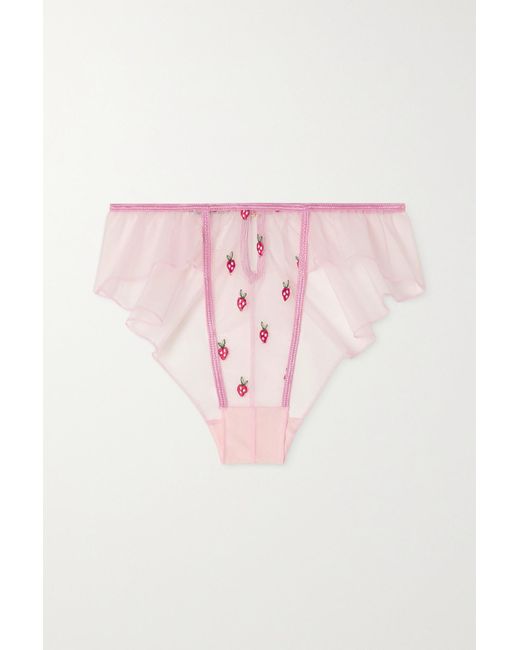 Le Petit Trou Fraise Ruffled Embroidered Tulle Briefs in Pink | Lyst