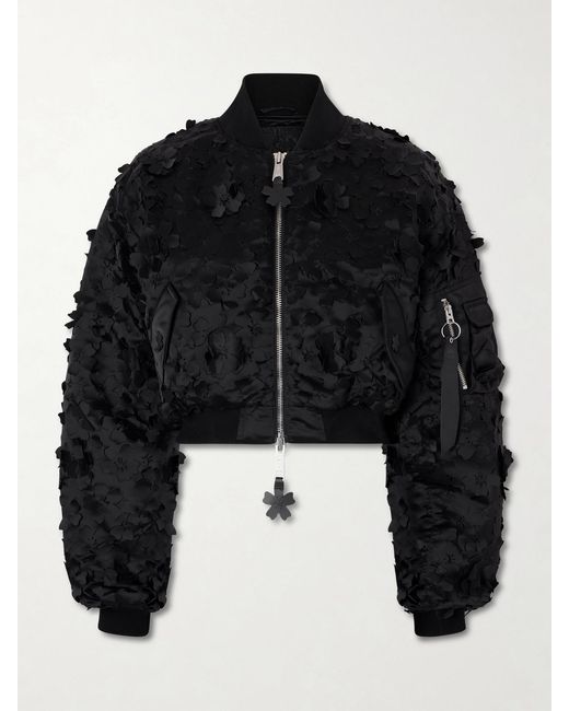 CECILIE BAHNSEN Black Alpha Industries Ma-1 Cropped Laser-Cut Padded Shell Bomber Jacket