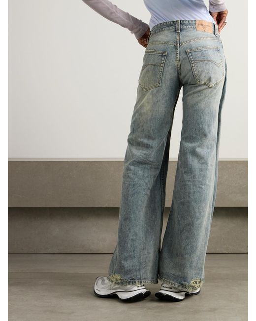 Balenciaga Blue Distressed Mid-Rise Wide-Leg Jeans