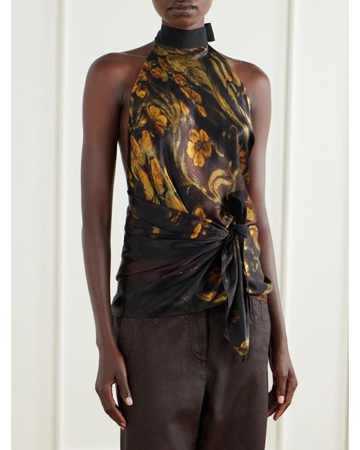 Dries Van Noten Multicolor Floral-Print Silk-Satin Blouse