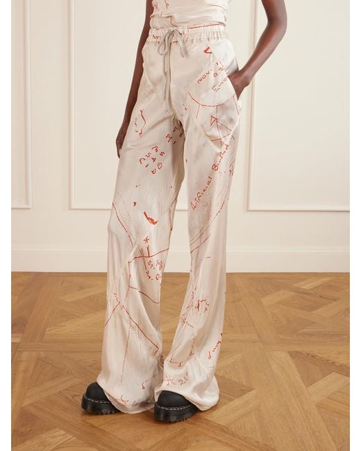 Rick Owens Natural Bias Paneled Printed Satin Pants