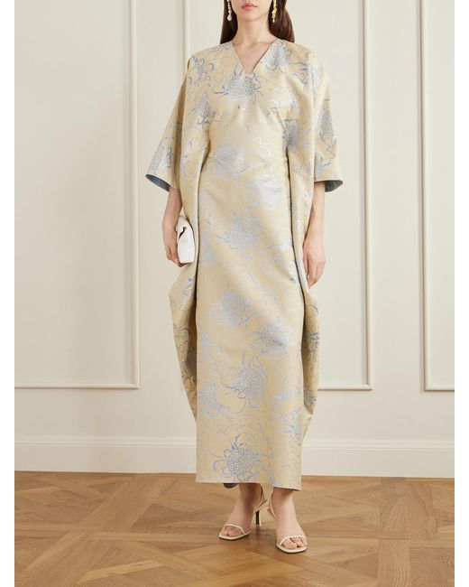 ‎Dima Ayad White Floral-Embroidered Woven Kaftan