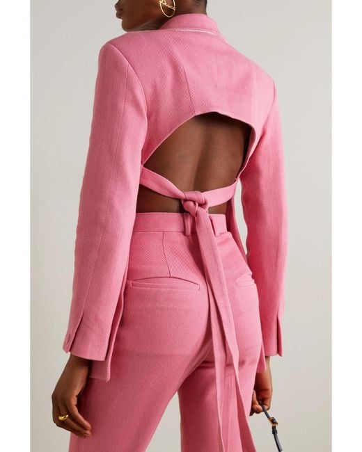 Thebe Magugu Pink Tie-Detailed Open-Back Wool-Twill Blazer