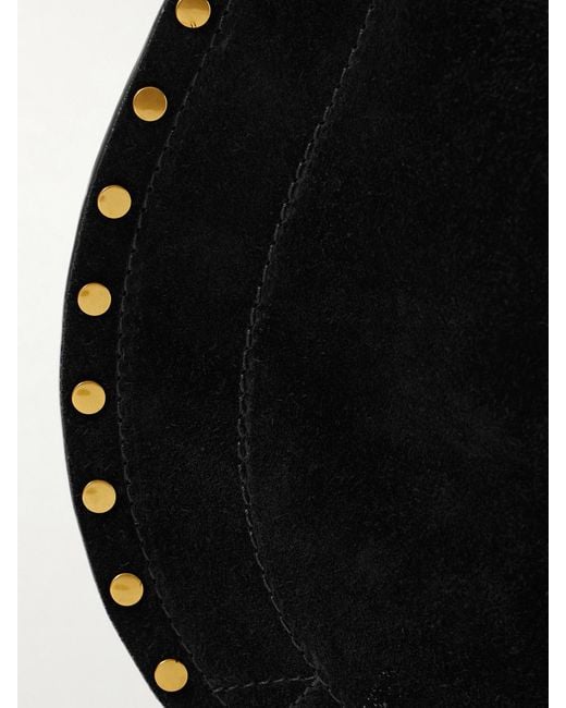Isabel Marant Black Oskan Soft Leather-Trimmed Studded Suede Shoulder Bag
