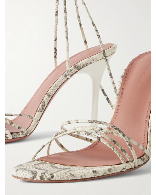 AMINA MUADDI Natural Lori Lace-Up Snake-Effect Leather Sandals