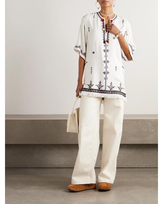 Isabel Marant Natural Kressy Embellished Embroidered Woven Tunic